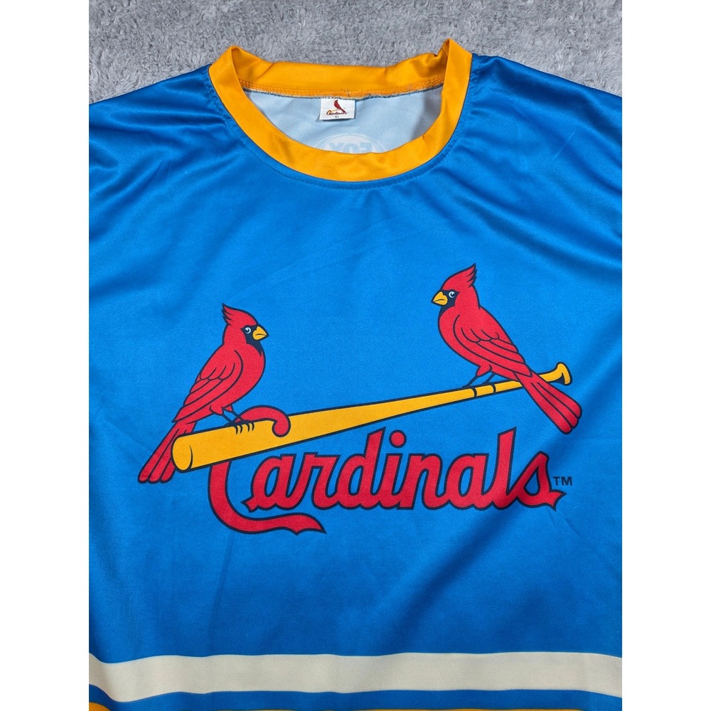 St Louis Cardinals MLB Graphic‎ Jersey Shirt Blue Yellow Birds on Bat XL
